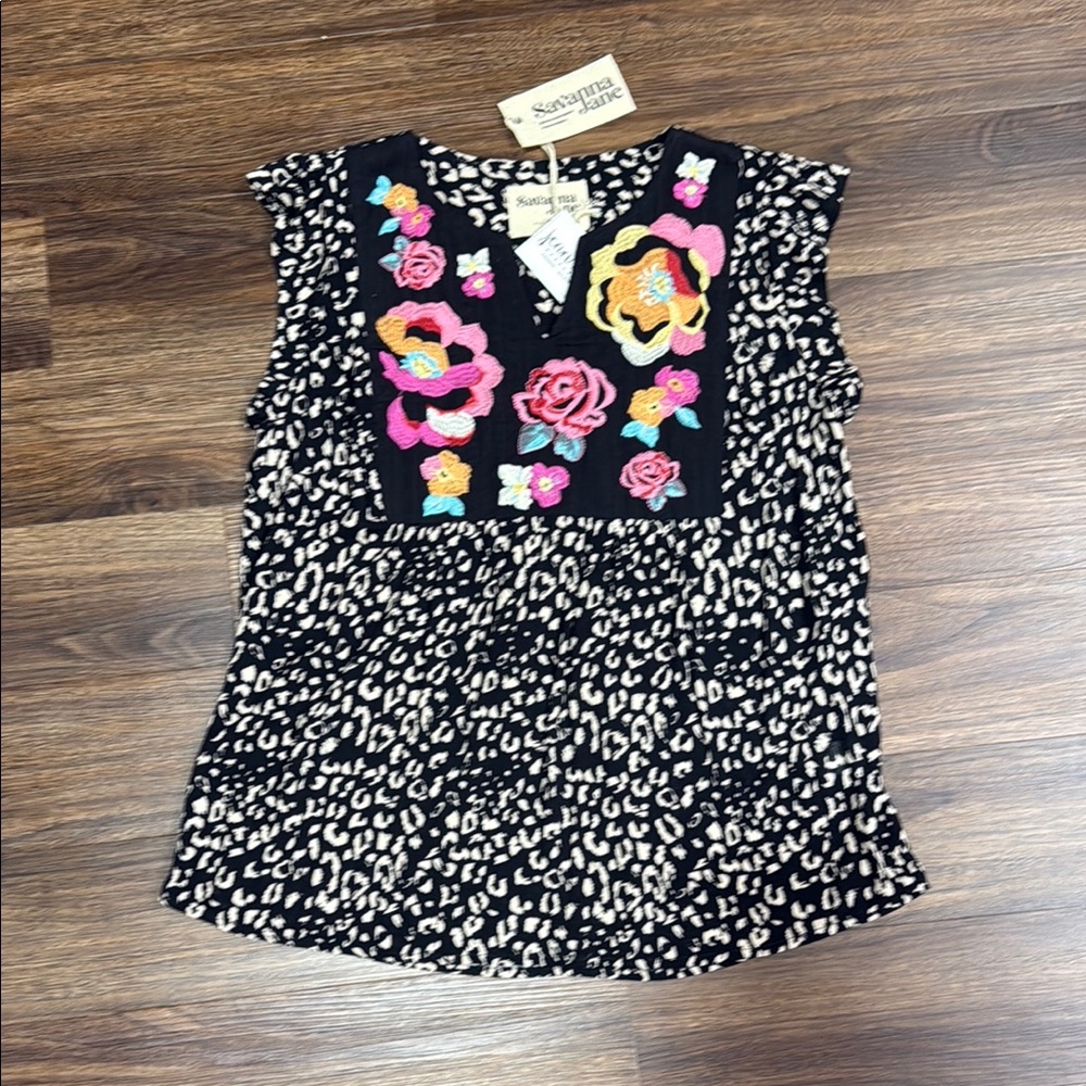 BNWT Savanna Jane Leopard Embroidered Bib Top Size Medium